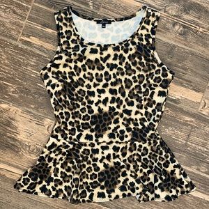 Soprano Sz L Animal Print Peplum Tank Top